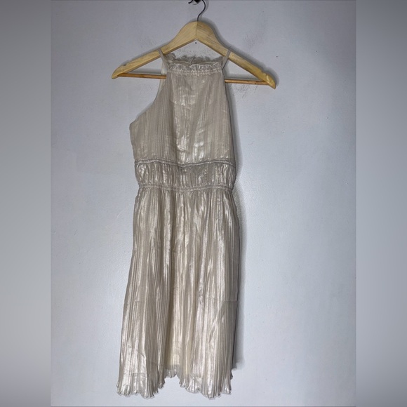 NWT Calvin Klein Shirred Shimmer Midi Dress White Sand Girls Size 10 - Picture 1 of 7